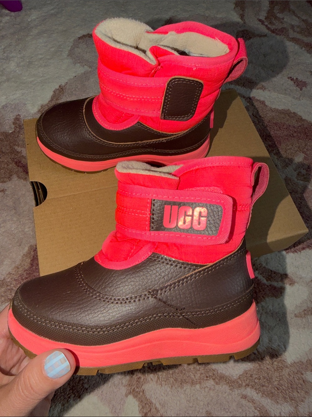 UGG Kids Brown and Bright Pink Insulated Snow Boots
